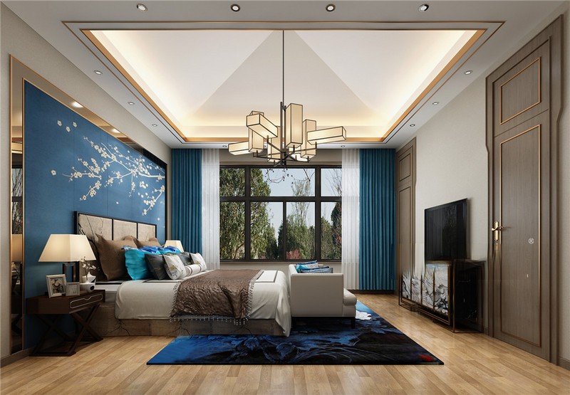 上海光明御品400平新中式风格别墅卧室装修效果图
