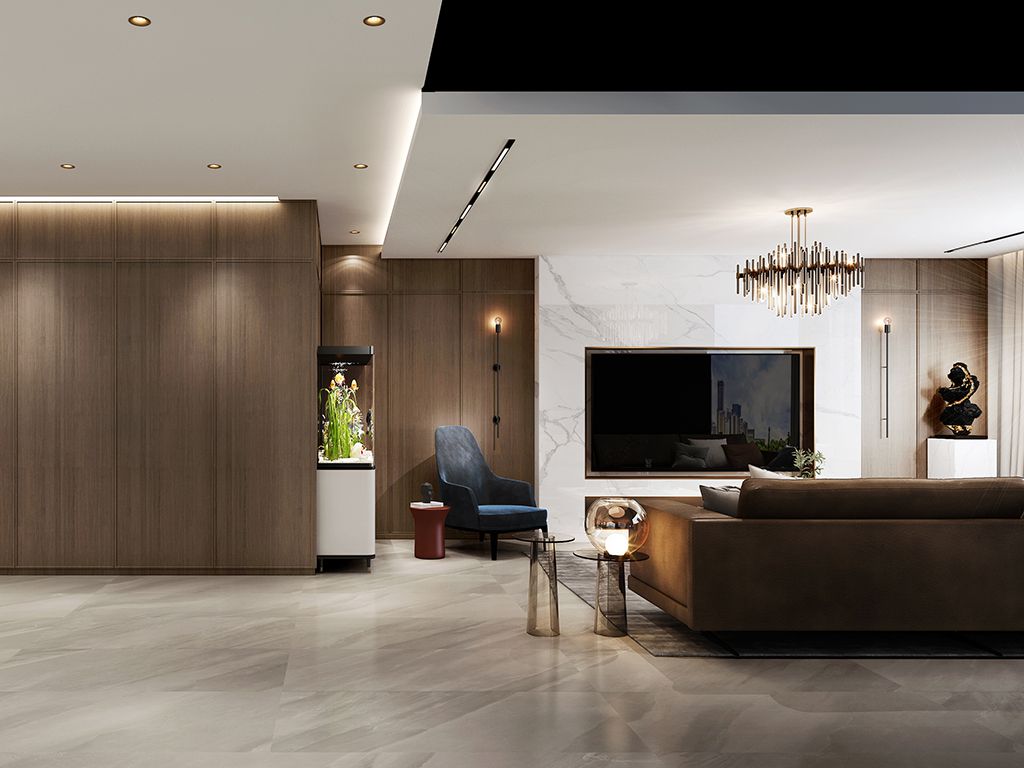 长宁区新安公寓200平现代极简风格联排别墅客厅装修效果图