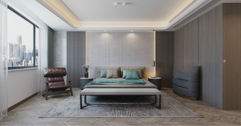 上海华苑大厦200平现代简约风格四居室卧室装修效果图