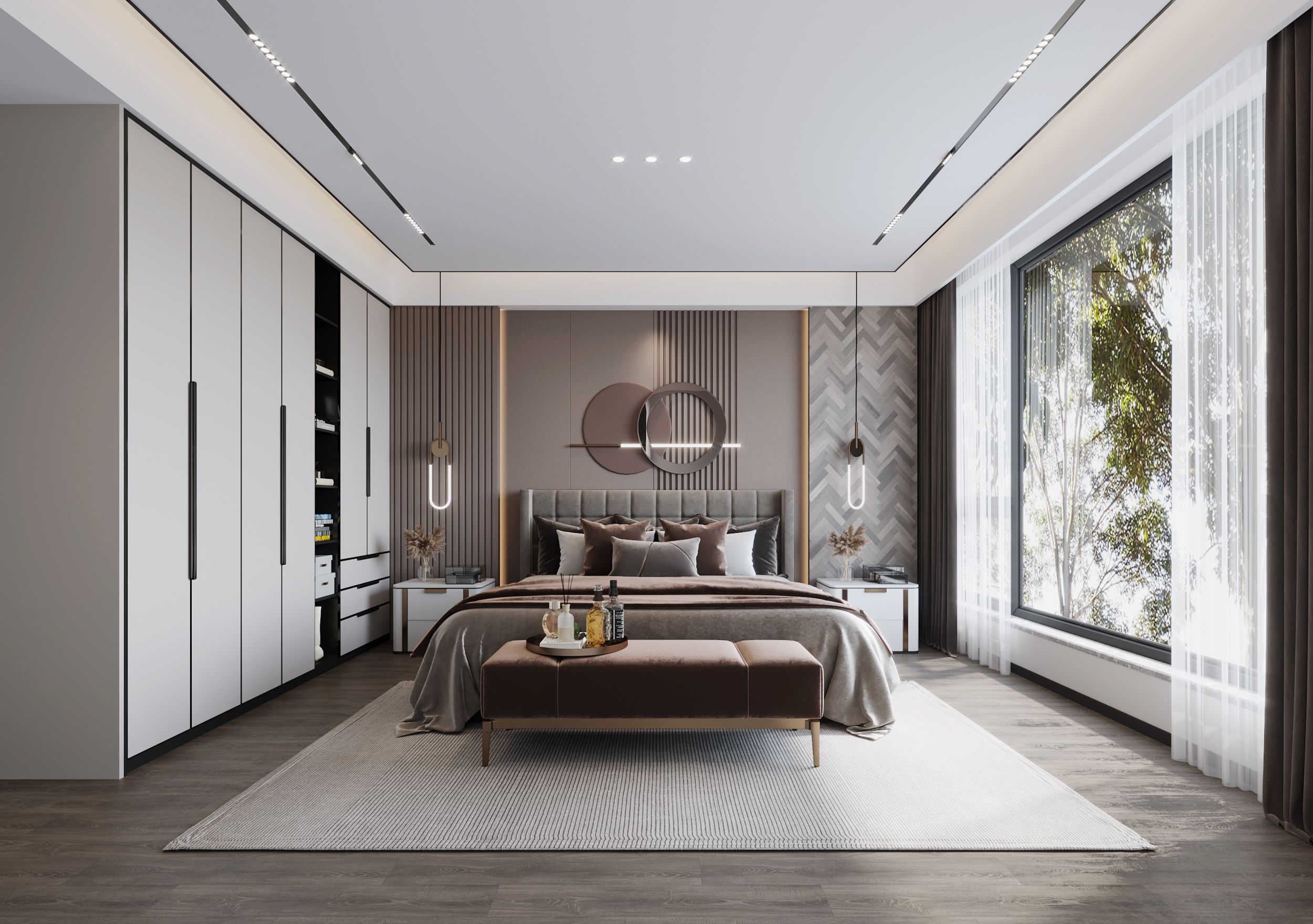 长宁区新安公寓200平现代极简风格联排别墅卧室装修效果图