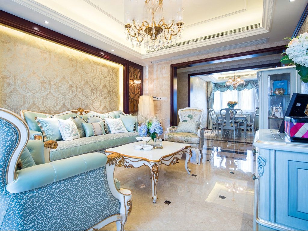浦东绿城御园175平欧式风格大平层客厅装修效果图