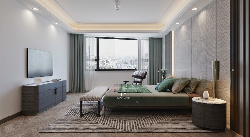 上海华苑大厦200平现代简约风格四居室卧室装修效果图