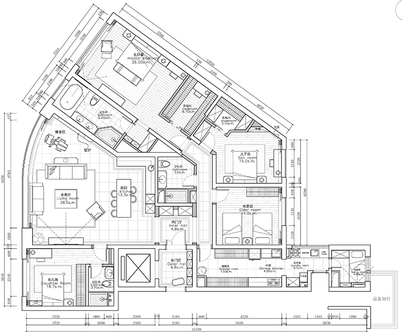 浦东新区世茂滨江花园212平简约风格公寓装修效果图