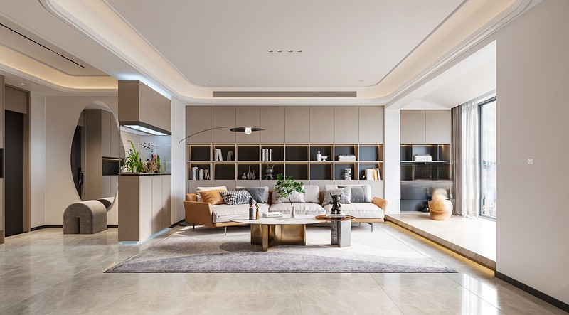 上海大唐国际公寓170平轻奢风格住宅客厅装修效果图