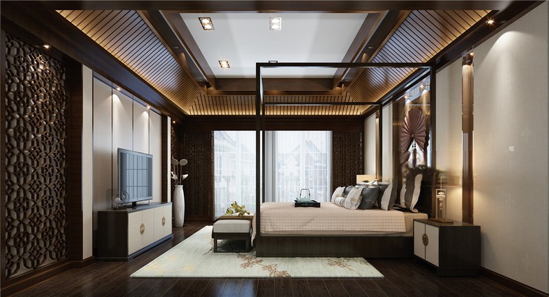 上海自建别墅300平法式风格别墅卧室装修效果图