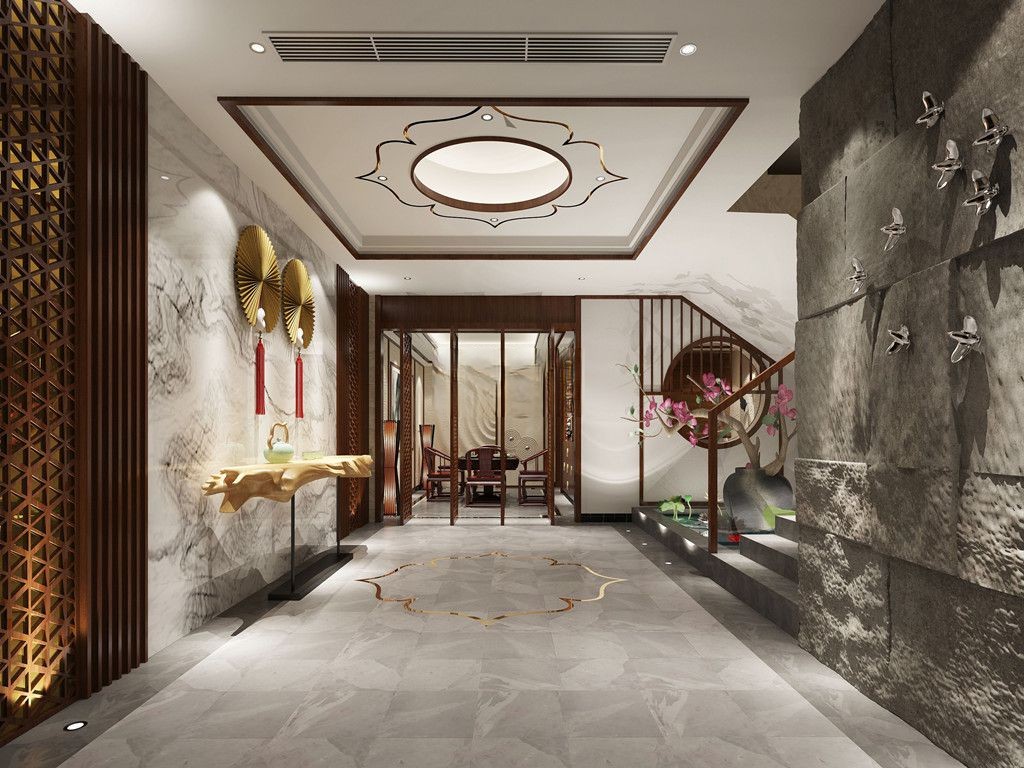 青浦区450平新中式风格独栋别墅走廊装修效果图