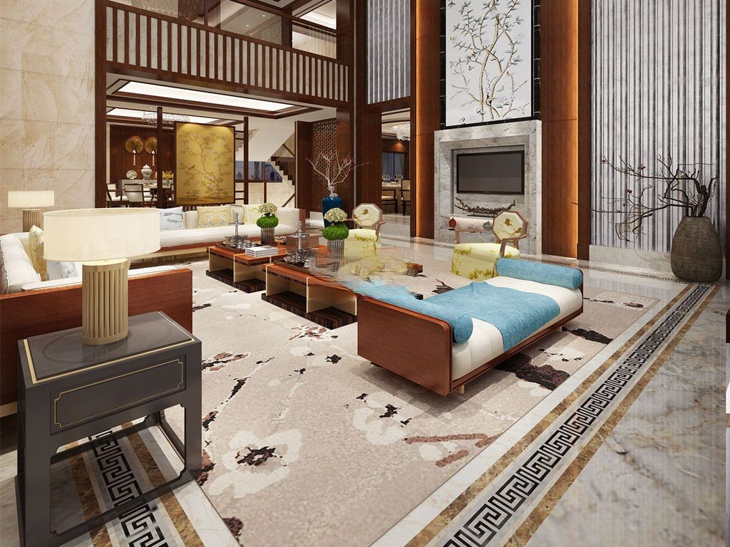青浦区450平新中式风格独栋别墅客厅装修效果图