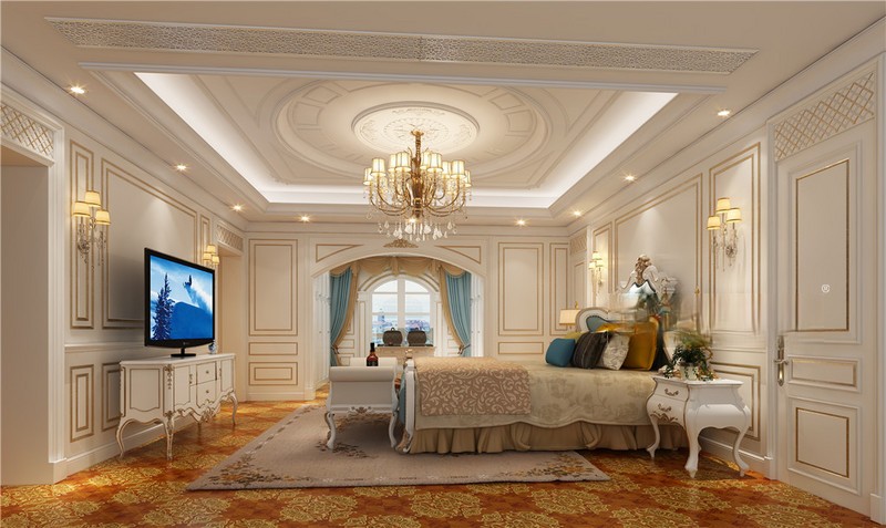 上海自建别墅300平法式风格别墅卧室装修效果图