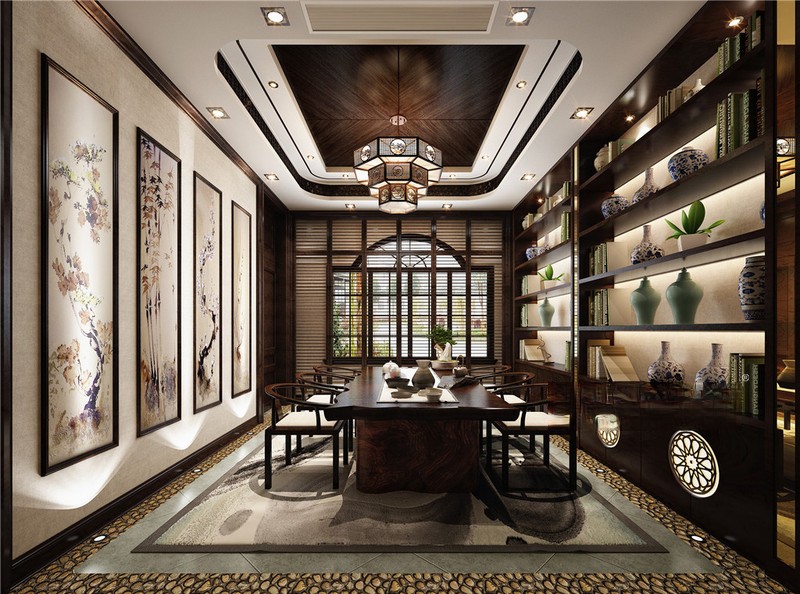 上海自建别墅300平法式风格别墅书房装修效果图
