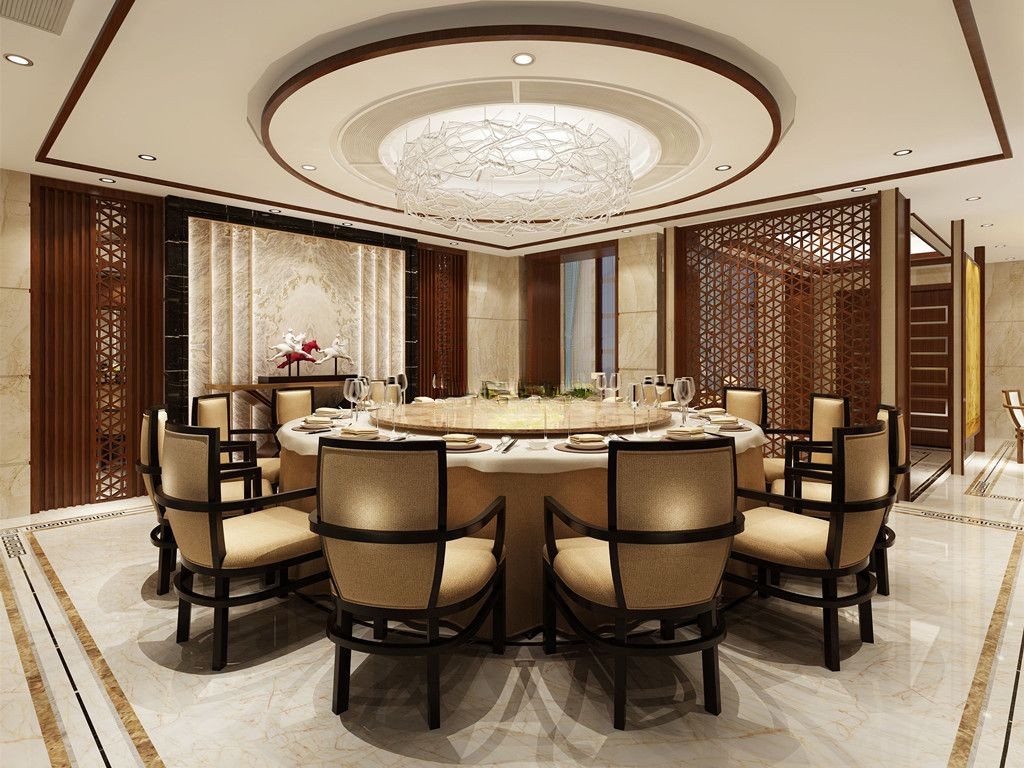 青浦区450平新中式风格独栋别墅餐厅装修效果图