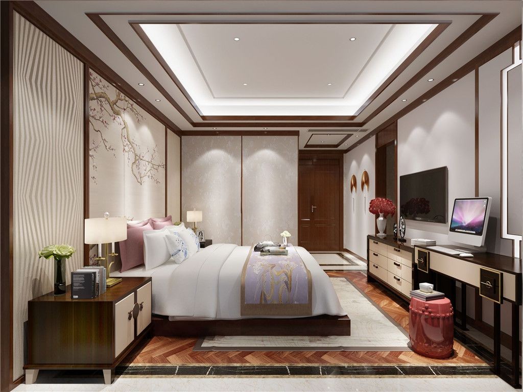 青浦区450平新中式风格独栋别墅卧室装修效果图