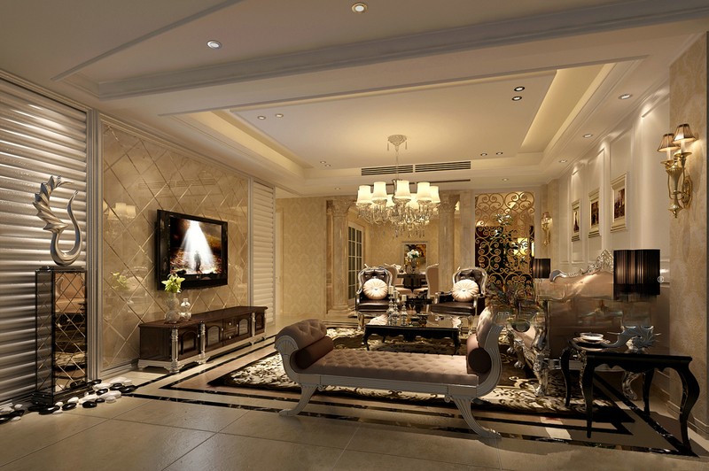 上海东郊半岛260平新古典风格别墅客厅装修效果图