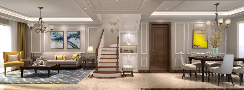 上海保安新苑186平美式风格四居室客厅装修效果图