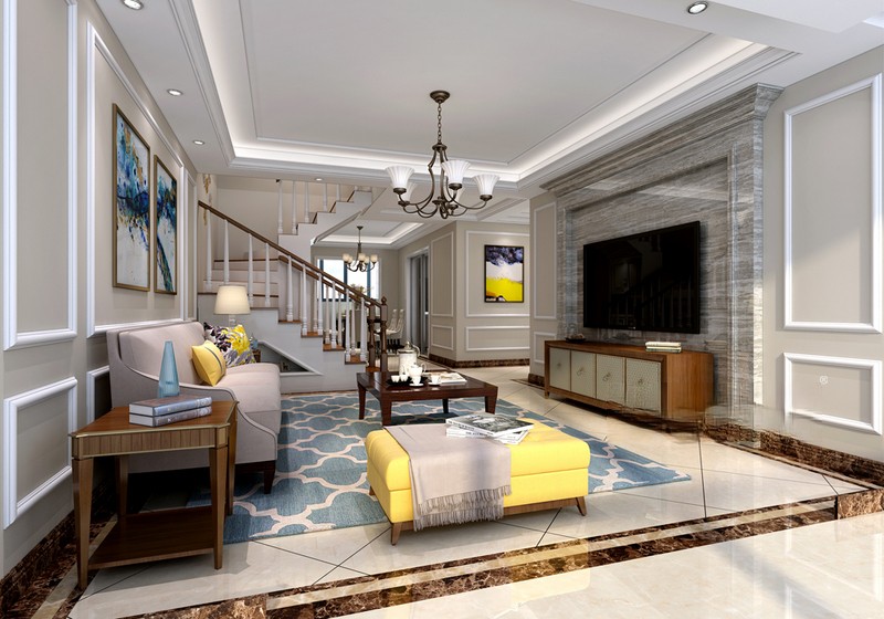 上海保安新苑186平美式风格四居室客厅装修效果图