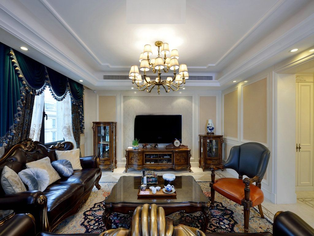 浦东绿城御园280平欧式风格大平层客厅装修效果图