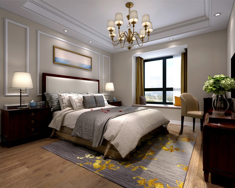 上海保安新苑186平美式风格四居室卧室装修效果图