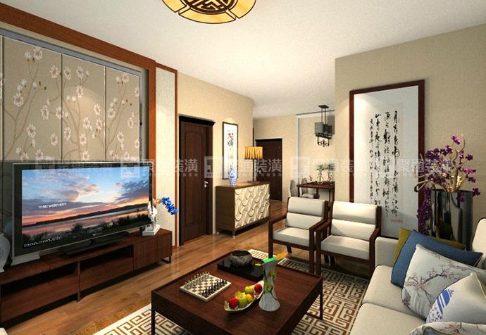 普陀区新湖明珠城93平新中式风格公寓装修效果图