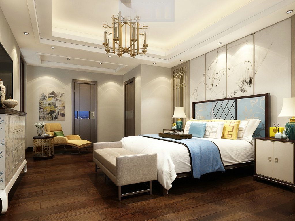 浦东仁恒公园世纪235平美式风格大平层卧室装修效果图