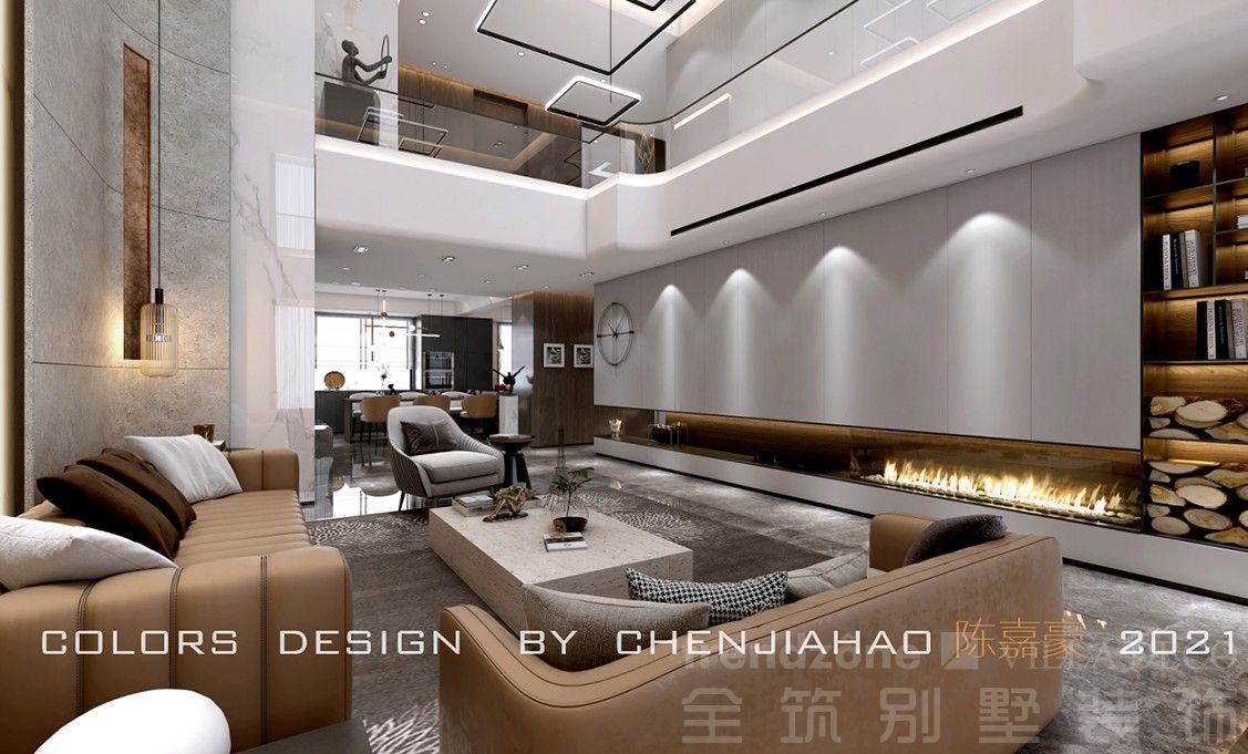 杨浦区中建大公馆450现代简约别墅客厅装修效果图