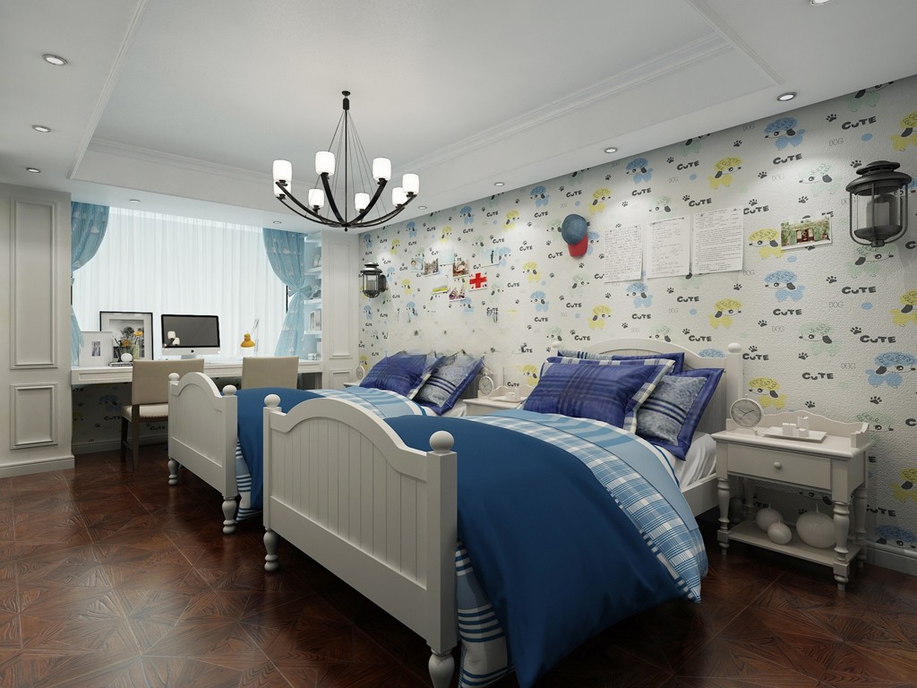 浦东盛世天地290平美式风格联排别墅卧室装修效果图