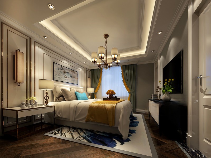 上海昆山丰泽园350平英式风格双拼别墅卧室装修效果图