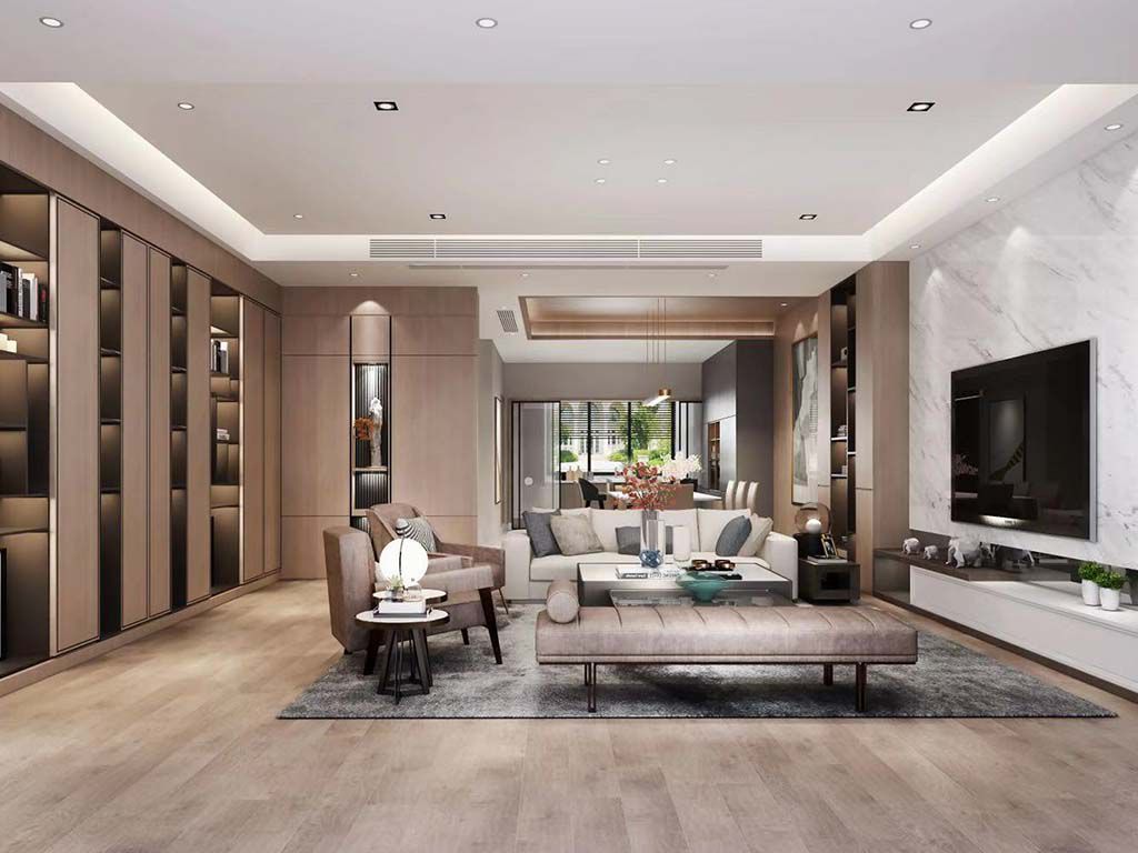嘉定区龙湖郦城300平现代风格联排别墅客厅装修效果图