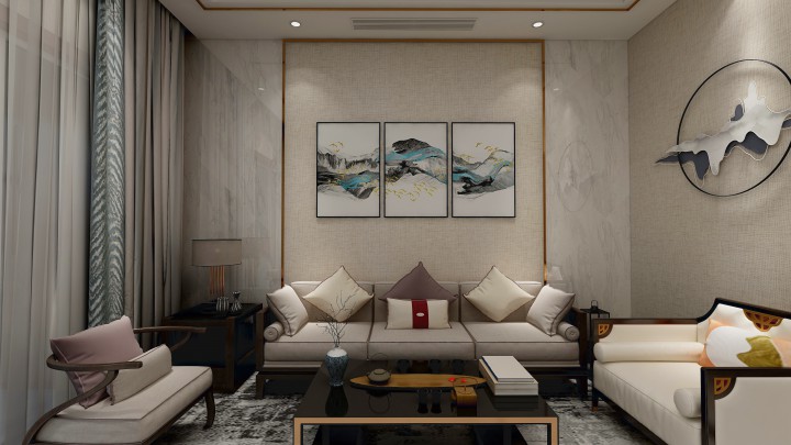 190平新中式风格五居室装修效果图