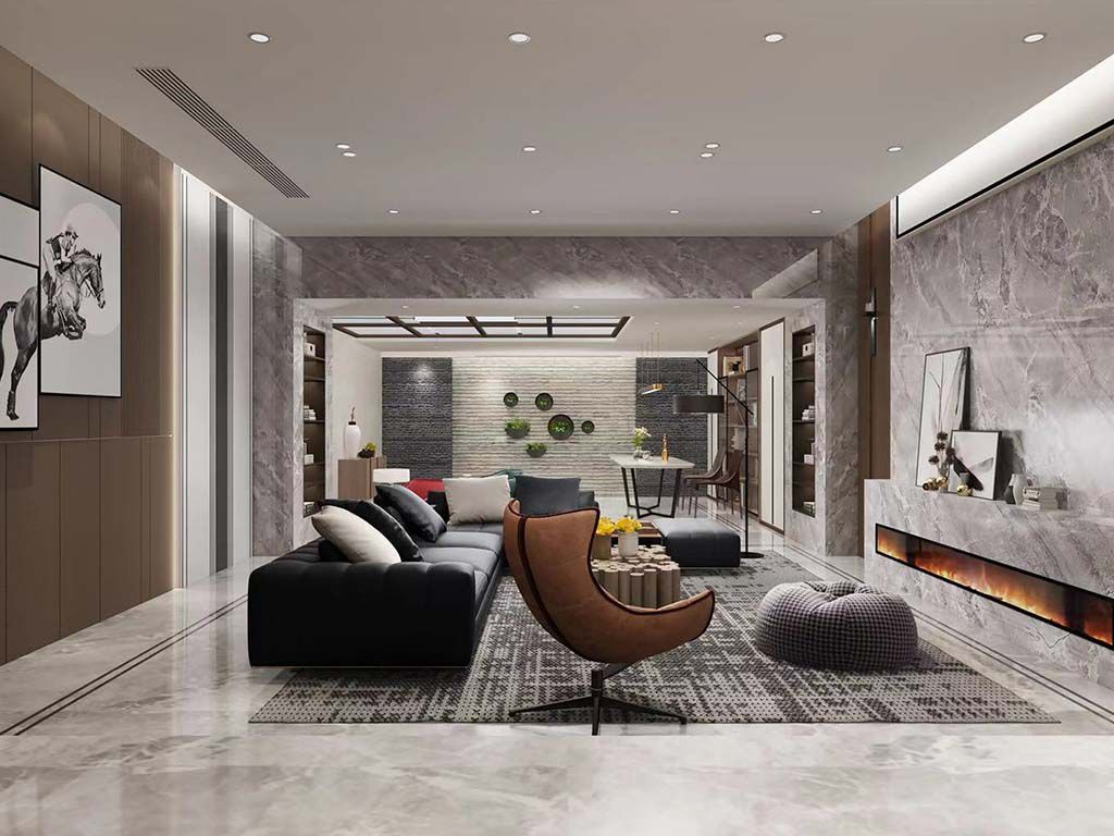 嘉定区龙湖郦城300平现代风格联排别墅客厅装修效果图