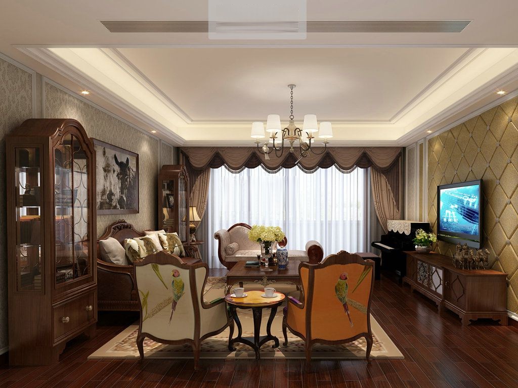 嘉定区保利星海屿227平美式风格大平层客厅装修效果图