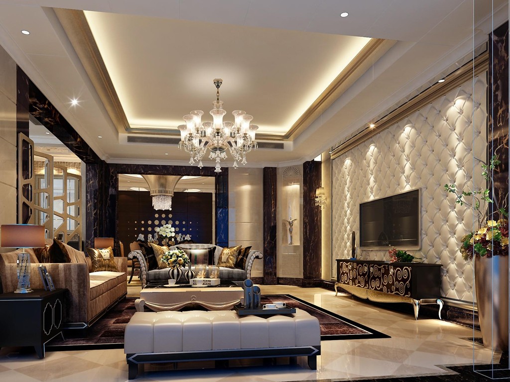 苏州伟业名墅400平新古典风格联排别墅客厅装修效果图
