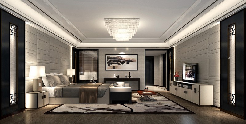 上海保利叶语360平新中式风格别墅客厅装修效果图