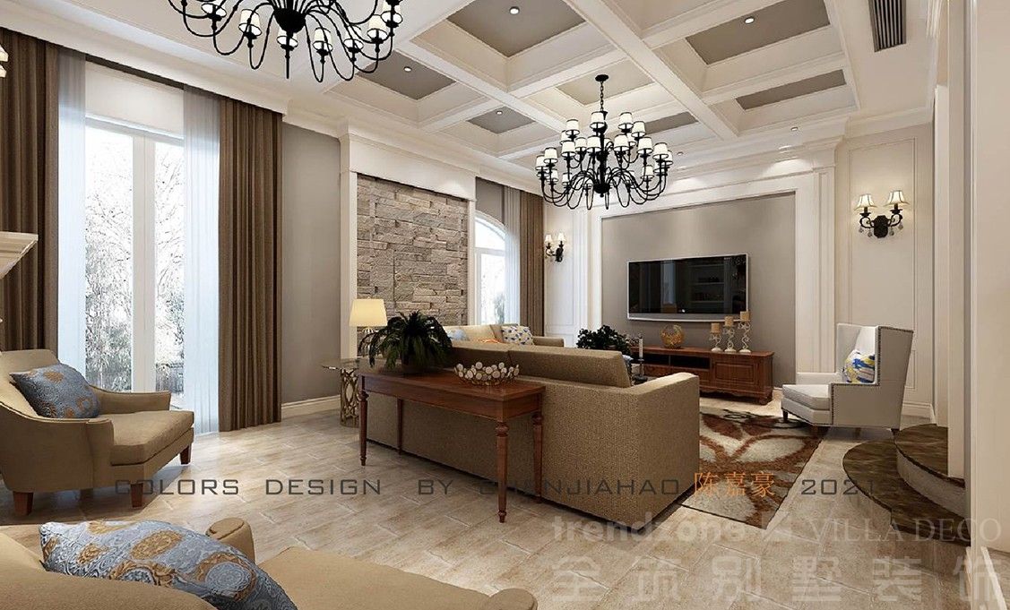 杨浦区银亿领墅600美式别墅客厅装修效果图