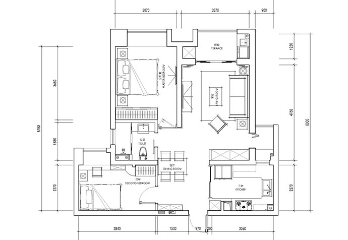 闵行区城开珑庭85平美式风格二居室装修效果图