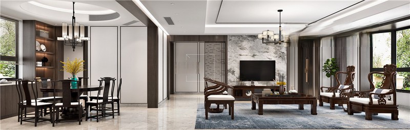 上海上海戎锦苑450平新中式风格别墅客厅装修效果图