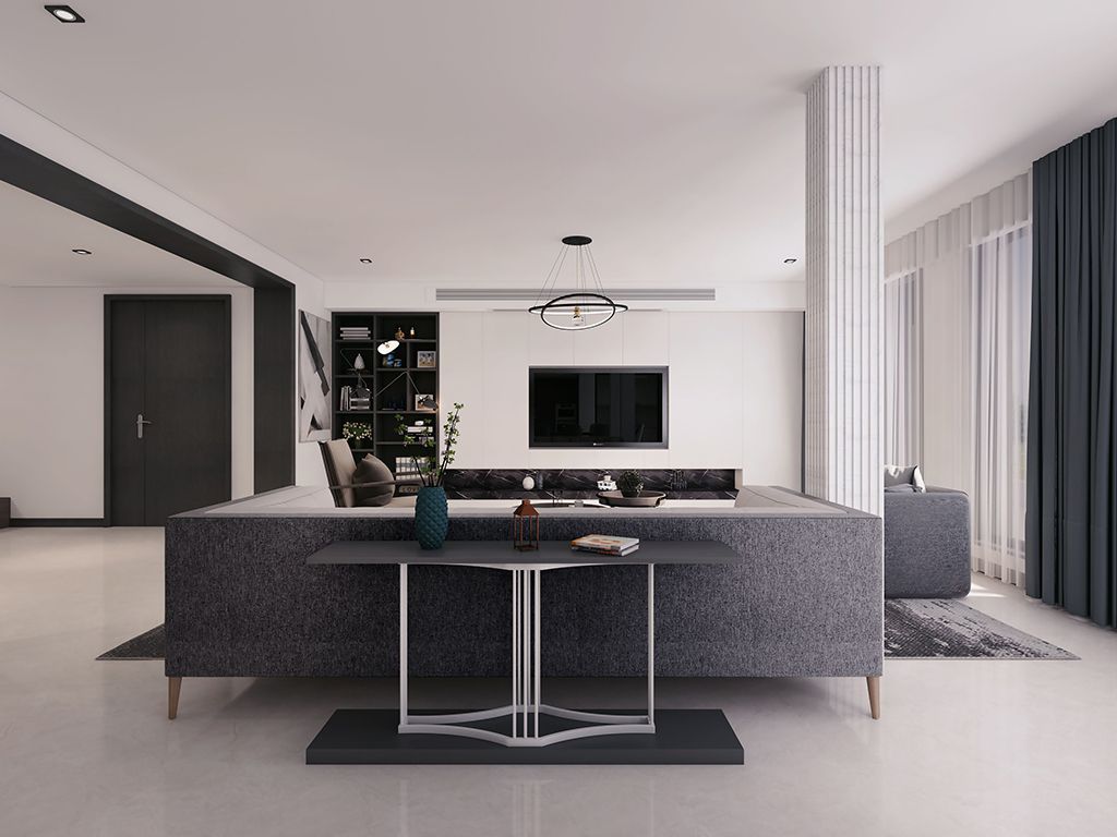 嘉定区金地格林400平现代极简风格独栋别墅客厅装修效果图