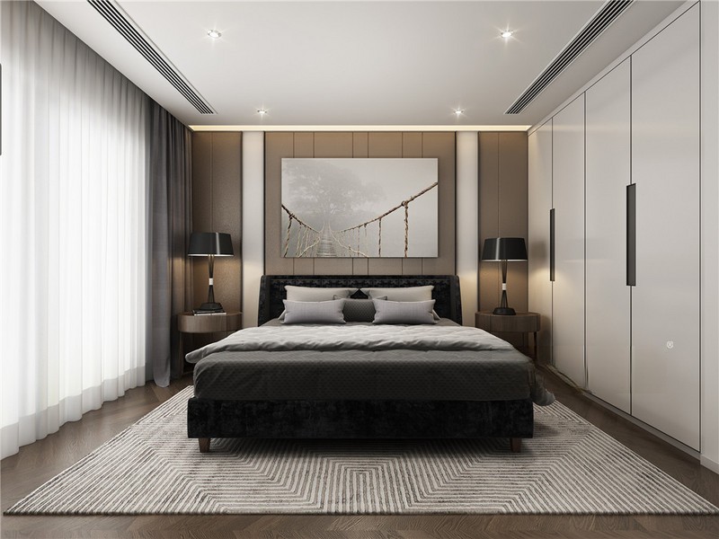 上海绿地海珀佘山212平港式风格跃层卧室装修效果图