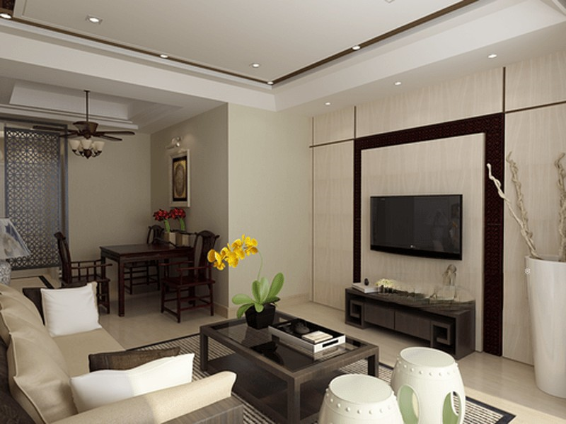 上海源浦秀苑120平新中式风格住宅客厅装修效果图