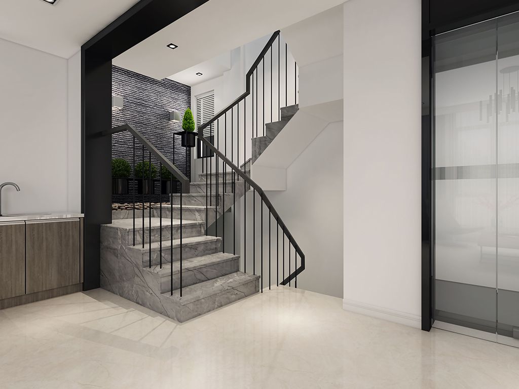 嘉定区金地格林400平现代极简风格独栋别墅楼梯装修效果图