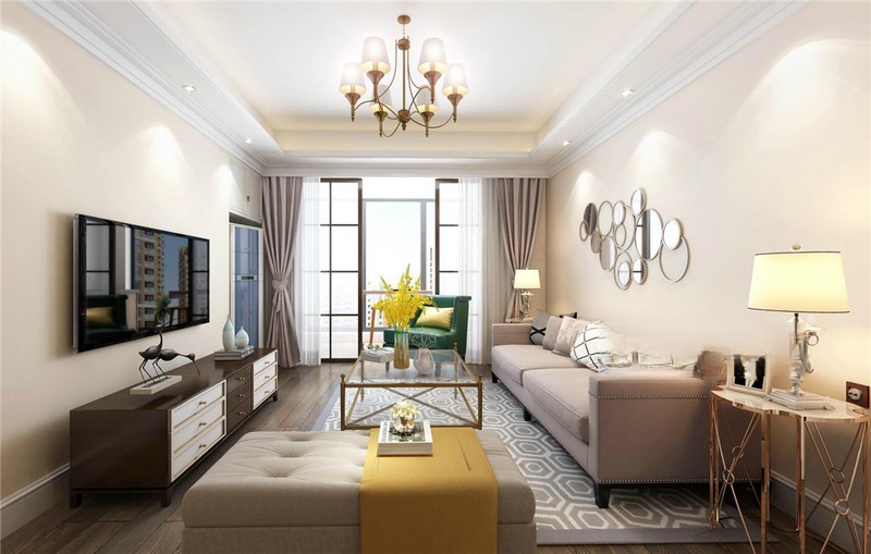上海湖山香颂湾127平美式乡村风格三居室客厅装修效果图