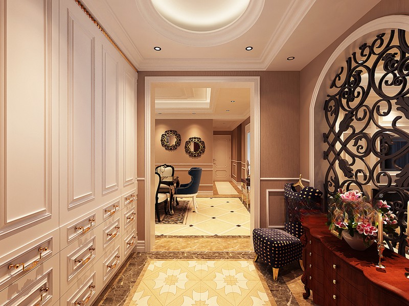 上海牡丹华庭216平欧式古典风格三居室玄关装修效果图