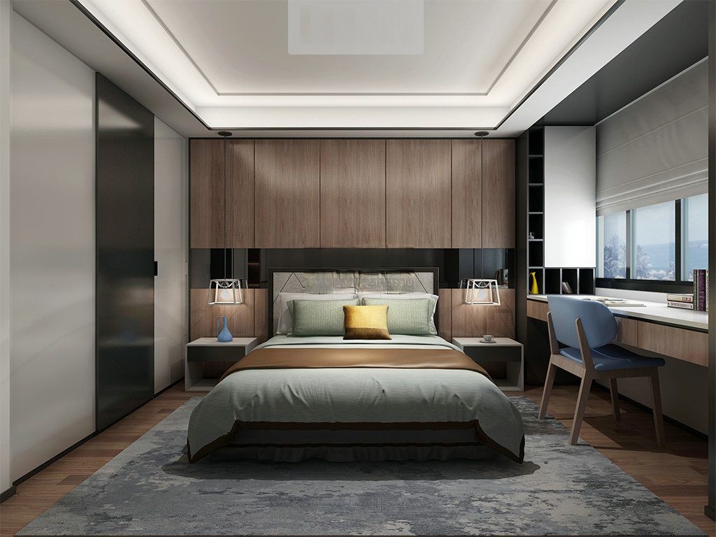 浦东万科翡翠公园105平现代风格公寓卧室装修效果图