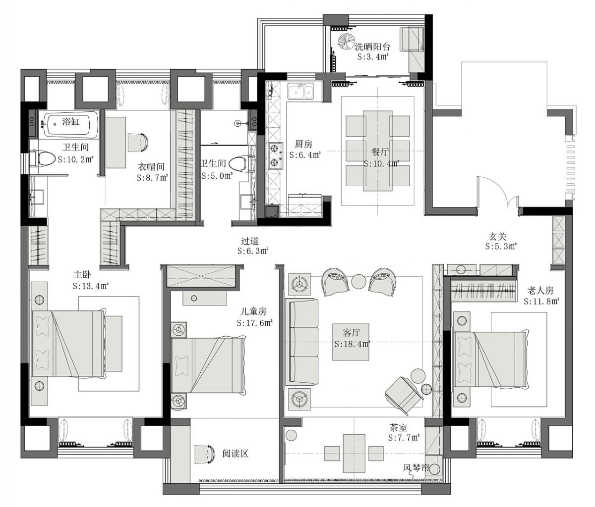 170平新中式风格四居室装修效果图