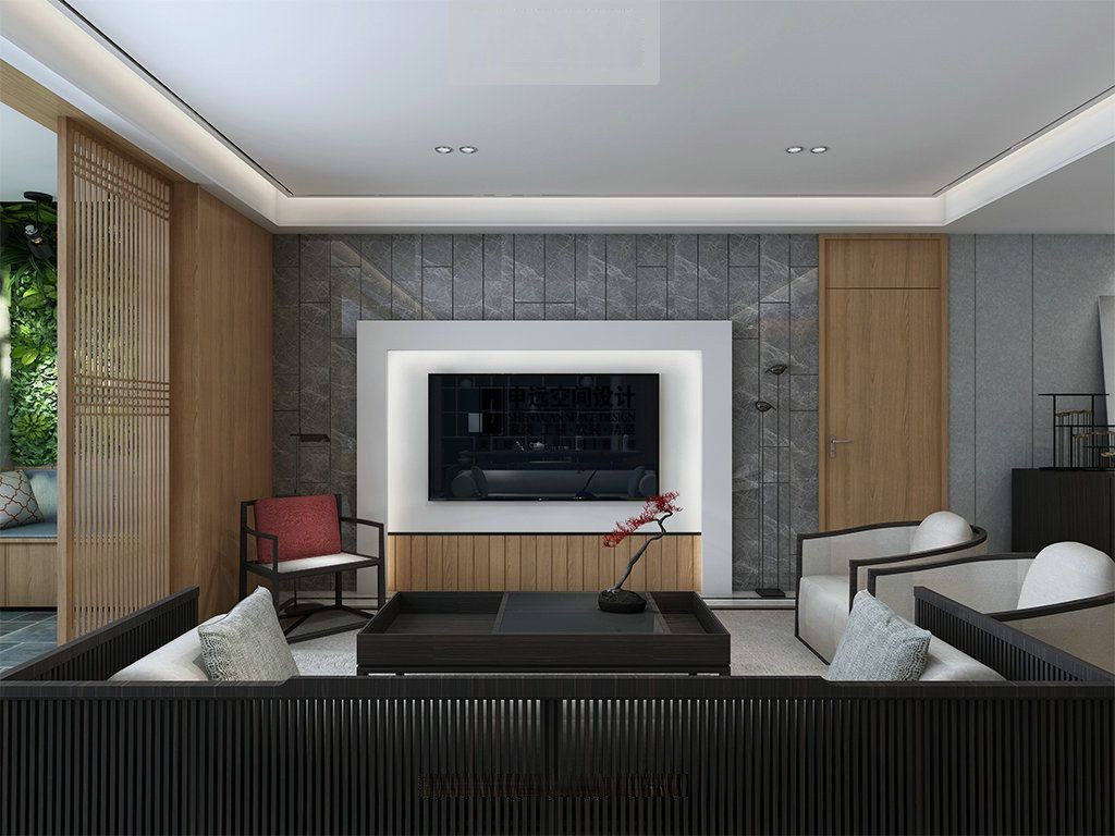 浦东万科翡翠公园150平新中式风格大平层客厅装修效果图