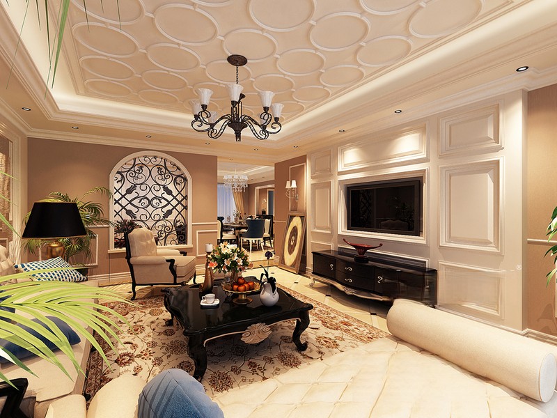 上海牡丹华庭216平欧式古典风格三居室客厅装修效果图