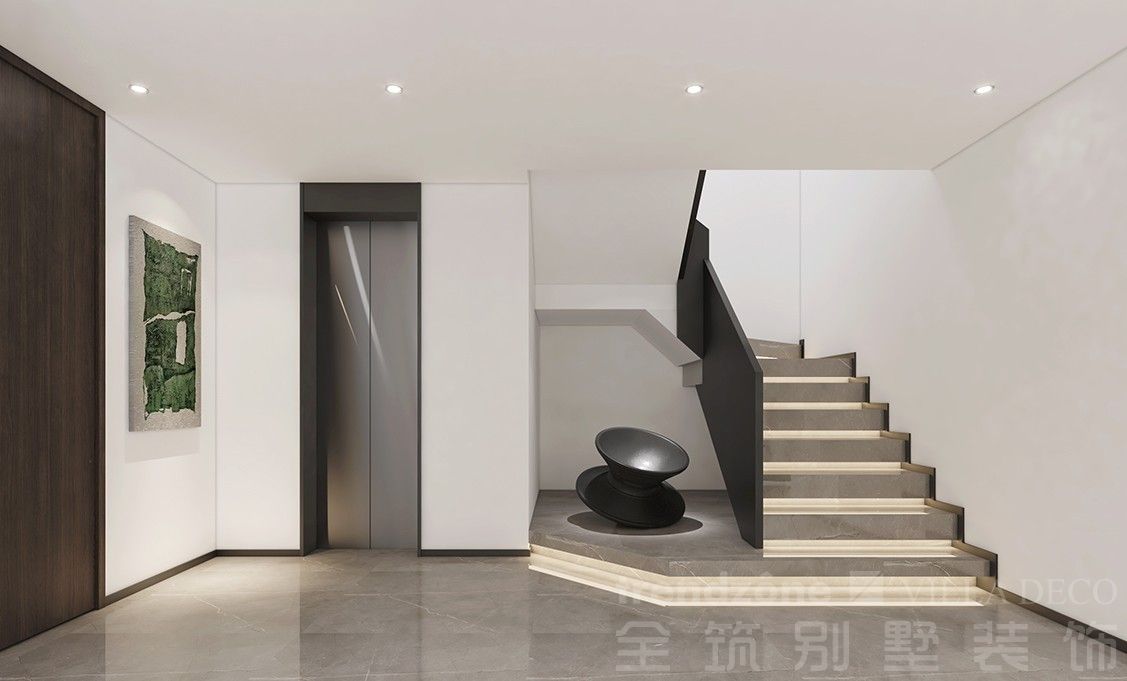 青浦区嘉涛湾330现代简约别墅地下室楼梯厅装修效果图