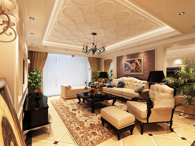 上海牡丹华庭216平欧式古典风格三居室客厅装修效果图