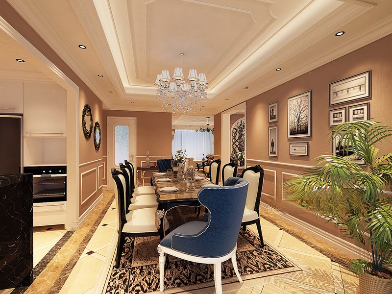 上海牡丹华庭216平欧式古典风格三居室餐厅装修效果图