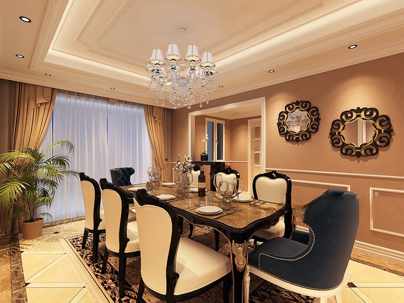 上海牡丹华庭216平欧式古典风格三居室餐厅装修效果图