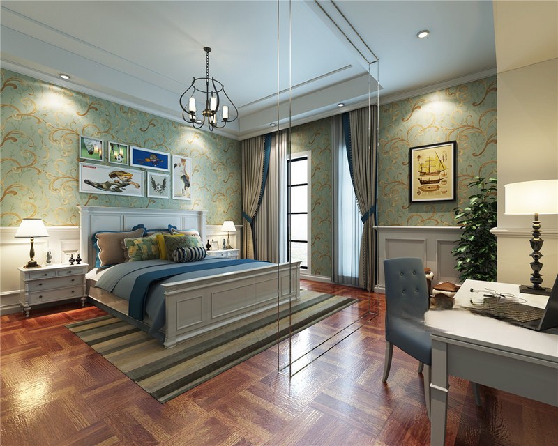 上海紫竹半岛166平简美风格住宅卧室装修效果图