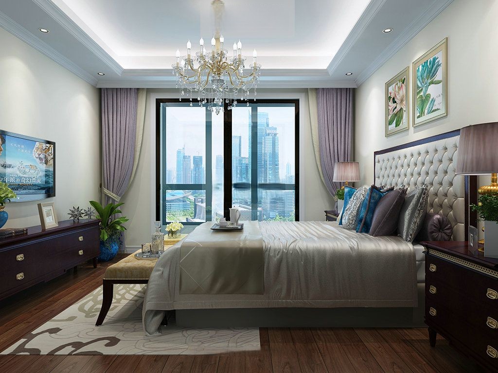 浦东保利艾庐160平美式风格大平层卧室装修效果图